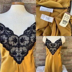 Vtg Gold Satin Sheer Bust Lace Nightgown Dress Lingerie Medium Val Mode W Tags